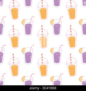 Drink smoothie pattern flat hand-drawn summer beverage background juice cocktail wallpaper cafe menu textile decoration Stock Vector