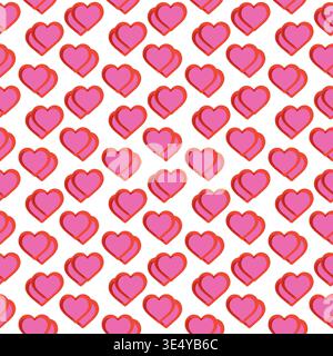 Pink hearts and red outline seamless pattern background Stock Photo