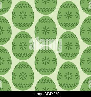green easter eggs with traditional ornaments seamless pattern; great for wrapping, greeting cards, social media graphics- vector illustration Stock Vector