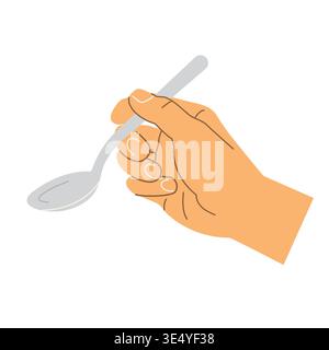 hand holding a spoon, minimal gesture illustration, kitchen utensil concept, eating action, cooking and dining symbol- vector illustration Stock Vector