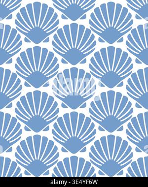 scallop shell seamless pattern, elegant seashell repeat design, decorative ocean motif, minimal coastal background, marine ornament- vector illustrati Stock Vector