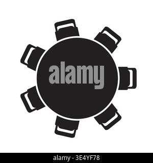 round table and chairs icon top view, business meeting layout, conference table symbol, office teamwork concept, boardroom plan element- vector illust Stock Vector