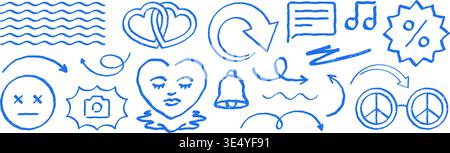 Big collection of hand drawn doodle objects with a unique grunge texture. Creative design elements for any project. A large vector illustration set wi Stock Vector