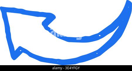 A vector illustration of a hand drawn curved arrow. Blue doodle icon symbolizing return, back, or undo. Whimsical grunge element with a rough texture Stock Vector