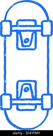 A hand drawn blue skateboard icon in a doodle sketch style. Grunge textured vector illustration representing urban youth culture, street sport, and fr Stock Vector