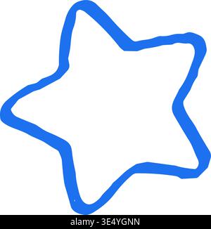 A simple blue hand drawn doodle of a rounded star shape. A vector illustration with a grunge texture for a whimsical feel. For themes of rating, favor Stock Vector