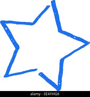 Hand drawn blue star shape doodle. Whimsical favorite symbol with grunge texture. Simple rating or quality sign for feedback. Creative artistic celest Stock Vector