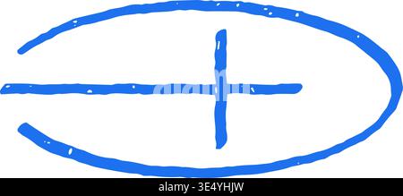 A modern and minimalist geometric shape featuring an oval with a plus sign. This hand drawn vector illustration with a grunge texture is ideal for log Stock Vector