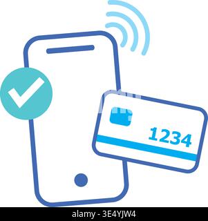 Online Payment Method Icon with Mobile Phone and Credit Card. Digital Transaction Concept. Stock Vector