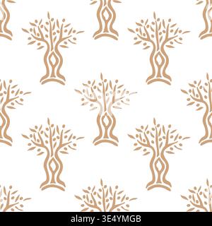 Stylized olive trees seamless pattern. Stylish packaging design for olive oil. Vector illustration background Stock Vector