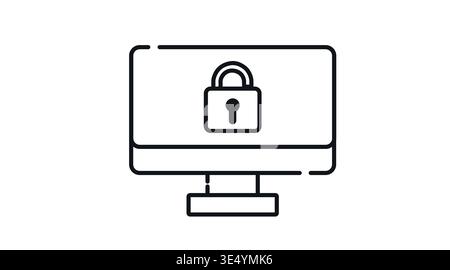 Desktop computer with padlock on screen icon, cyber security and data protection Stock Vector