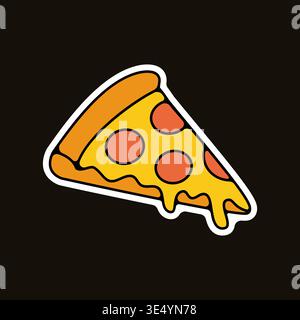 A delicious cartoon pizza slice with melted cheese and pepperoni. Stock Vector Groovy Sticker Stock Vector
