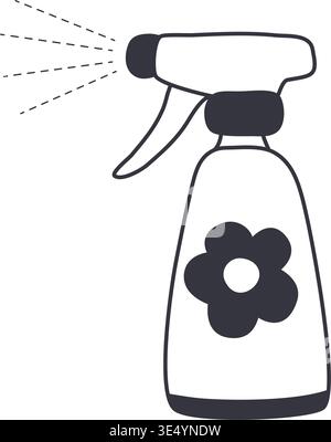 Spray product for home cleaning, doodle style. Hand drawn black outline illustration of spray bottle. Sanitizer, window cleaner, fragrance Stock Vector