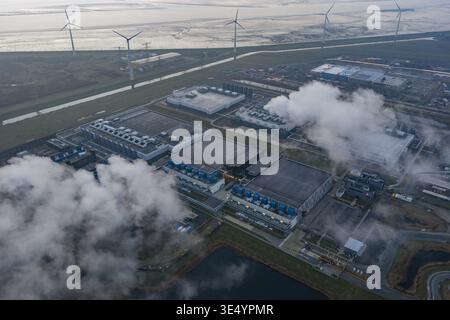 Aerial view of eemshaven data center processing information with sustainable energy Stock Photo