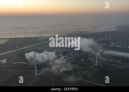 Aerial view of data center campus generating energy, Netherlands Stock Photo