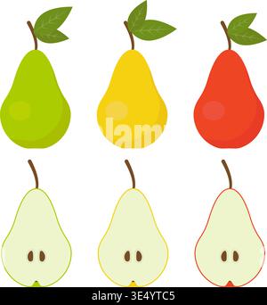 Colorful pear vector set on transparent background Stock Vector