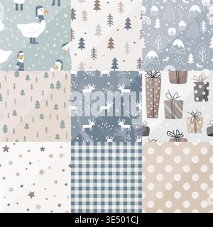 Baby Patchwork Christmas Quilt Doodle Design. Vector background. Cozy Winter Patch Work Texture. Rustic Duvet Design. Stock Vector