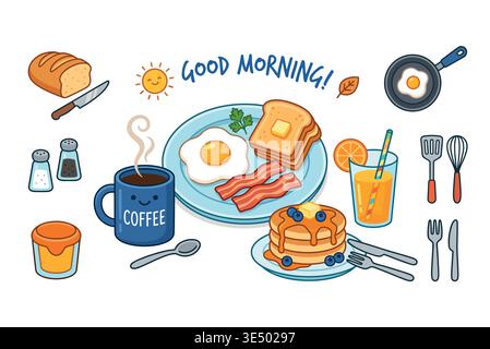 breakfast concept with food and drinks vector illustration graphic design. Vector illustration. Vector illustration Stock Vector