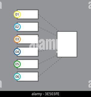 Infographic set Vector. Six numbered blocks. Business process chart. Colorful data layout. Manual vector only. No autotrace used. EPS 10. Stock Vector
