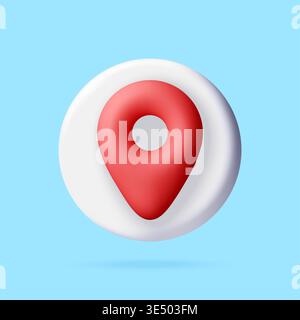 3D Red map pin icon on white circle. Stock Vector