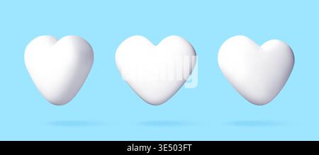 3D Three white hearts floating on blue Stock Vector
