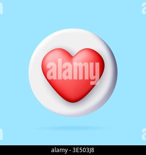 3D Red heart icon inside white circle. Stock Vector