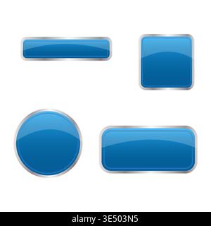 Blue button set. Glossy Vector icon. Web element shape. Four 4 option sign. Manual vector only. No autotrace used. EPS 10. Stock Vector