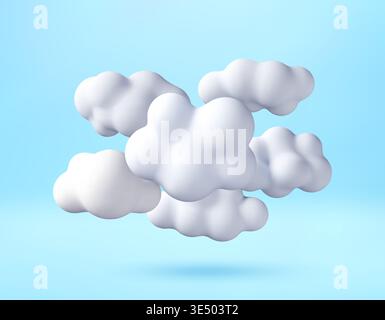 Group of white 3d clouds floating in blue sky. Stock Vector