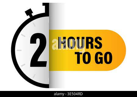 Two hours left. Bold 2 hours. Countdown Vector sign. Shaded gradient label shape. Manual vector only. No autotrace used. EPS 10. Stock Vector