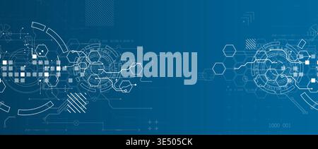Technological background with various white elements in a drawing style on a blue background. Vector Stock Vector