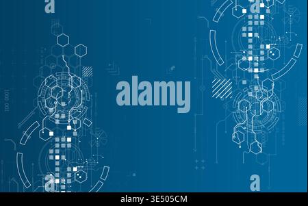 Technological background with various white elements in a drawing style on a blue background. Vector Stock Vector