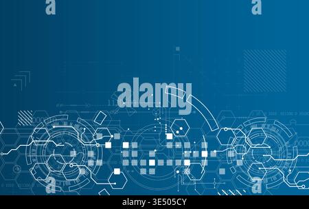 Technological background with various white elements in a drawing style on a blue background. Vector Stock Vector
