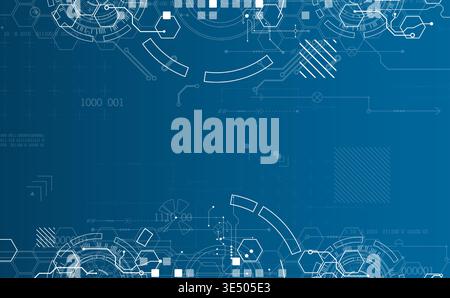Technological background with various white elements in a drawing style on a blue background. Vector Stock Vector