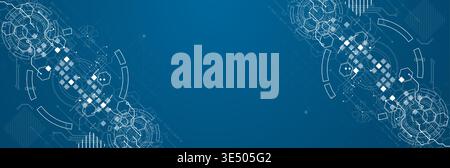 Technological background with various white elements in a drawing style on a blue background. Vector Stock Vector