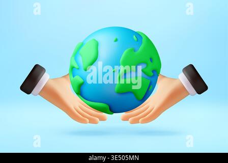 3d illustration of hands holding earth globe Stock Vector