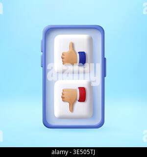3D Smartphone screen with thumb up and thumb down Stock Vector
