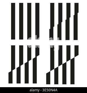Stripe pattern set. Black bar Vector. Unique geometric shift. Minimalist column layout. Manual vector only. No autotrace used. EPS 10. Stock Vector