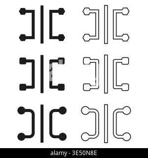 Door handle set. Metallic hardware part. Interior detail Vector. Entrance grip symbol. Manual vector only. No autotrace used. EPS 10. Stock Vector