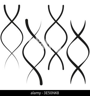 Spiral line set. Curve wave Vector. Abstract helix symbol. Twisted stroke shape. Manual vector only. No autotrace used. EPS 10. Stock Vector