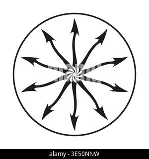 Radial arrow icon. Circle expansion Vector. Central burst symbol. Wavy direction detail. Manual vector only. No autotrace used. EPS 10. Stock Vector