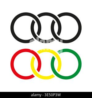 Linked rings set. Union circle Vector. Colored chain connection. Abstract loop design. Manual vector only. No autotrace used. EPS 10. Stock Vector