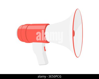 Classic red megaphone in flat style on isolated background. Applicable for alert, announcement, advertising illustration. Stock Vector