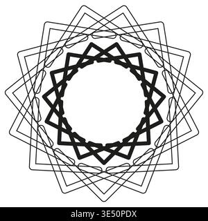 Square line mandala. Star shape Vector. Geometric outline ornament. Black thin stroke. Manual vector only. No autotrace used. EPS 10. Stock Vector