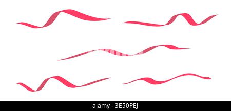 Set of twisted, curly red ribbons on isolated background. Applicable for party, celebration design, illustration Stock Vector