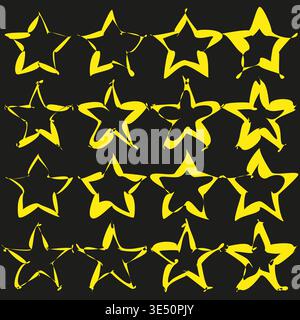 Yellow stars set. Hand drawn Vector. Scribble star pack. Artistic shape set. Manual vector only. No autotrace used. EPS 10. Stock Vector