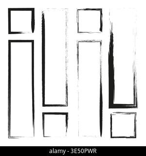 Grunge frame set. Border brush Vector. Distressed stroke box. Rough paint rectangle. Manual vector only. No autotrace used. EPS 10. Stock Vector