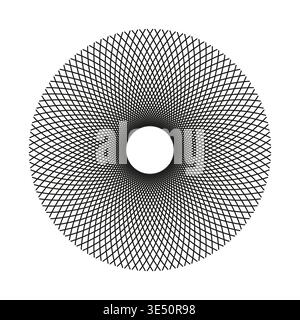 Black spiral Vector. Dense geometric swirl. Intricate line pattern. Round mesh shape. Manual vector only. No autotrace used. EPS 10. Stock Vector