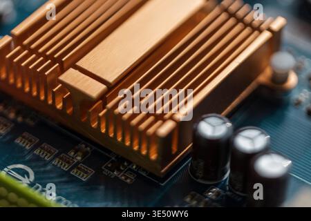 Technologies and motherboard with chips. AI and Computer hardware. Stock Photo