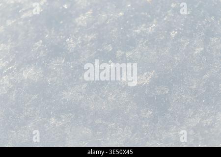 White snow texture with snowflakes, close-up Stock Photo