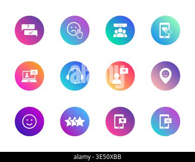 Customer support icons set. Gradient round vector pictograms for feedback, communication, and user interaction. Stock Vector
